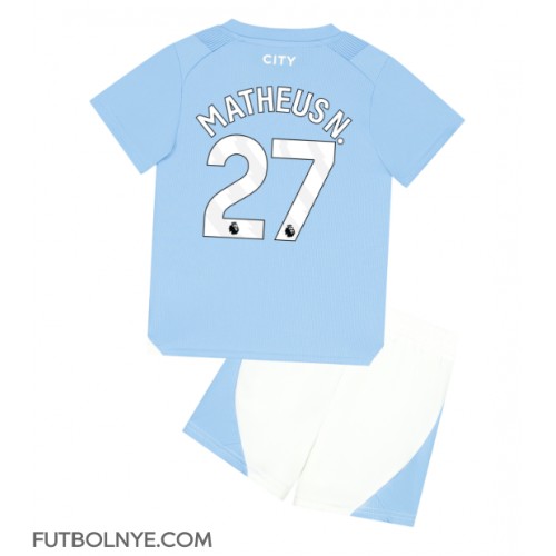 Camiseta Manchester City Matheus Nunes #27 Primera Equipación para niños 2023-24 manga corta (+ pantalones cortos)